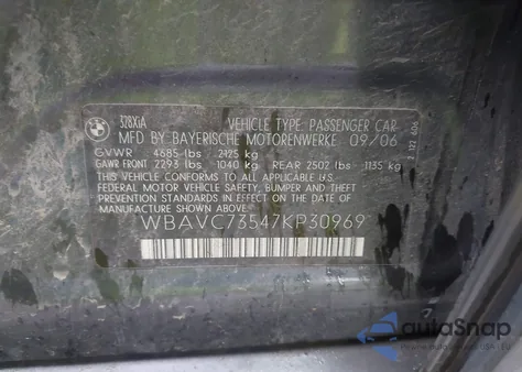 2007 BMW 328Xi from USA, damaged, VIN WBAVC73547KP30969